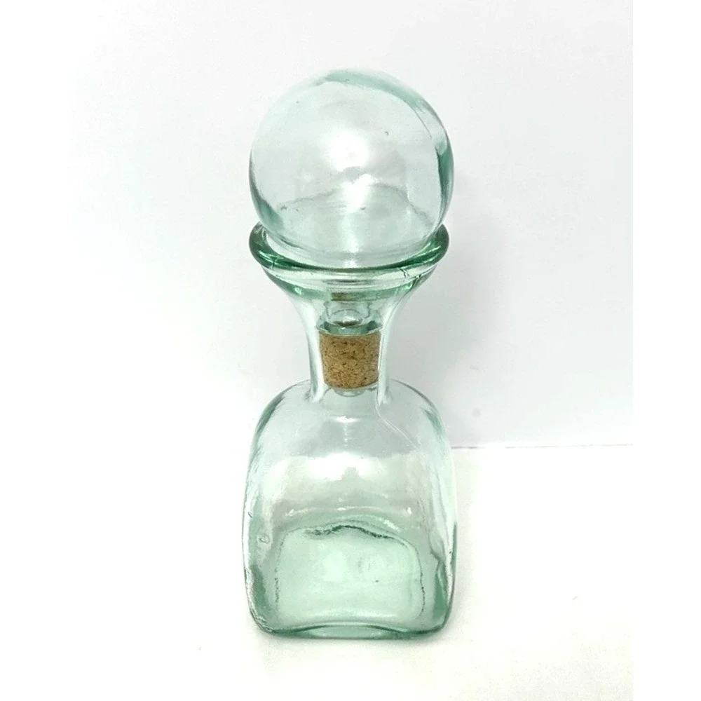 Green Glass Decanter Bottle w/ Cork Stopper Barware